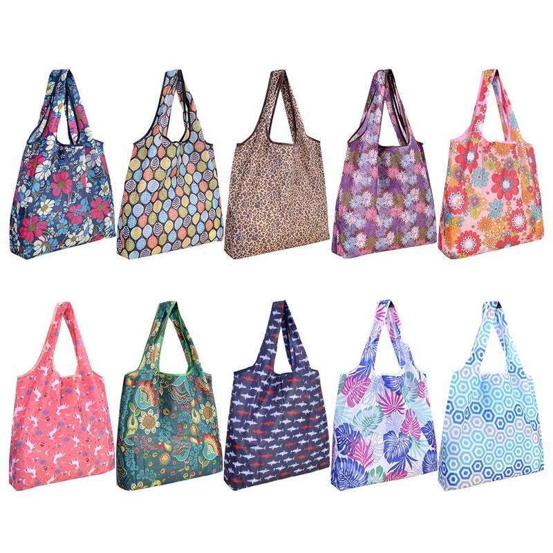 SZUAH 10 Pack Reusable Grocery Shopping Bags, Foldable Shopping Bags Grocery Tote with Attached Pouch,Machine Washable Eco-Friendly. - Image 1